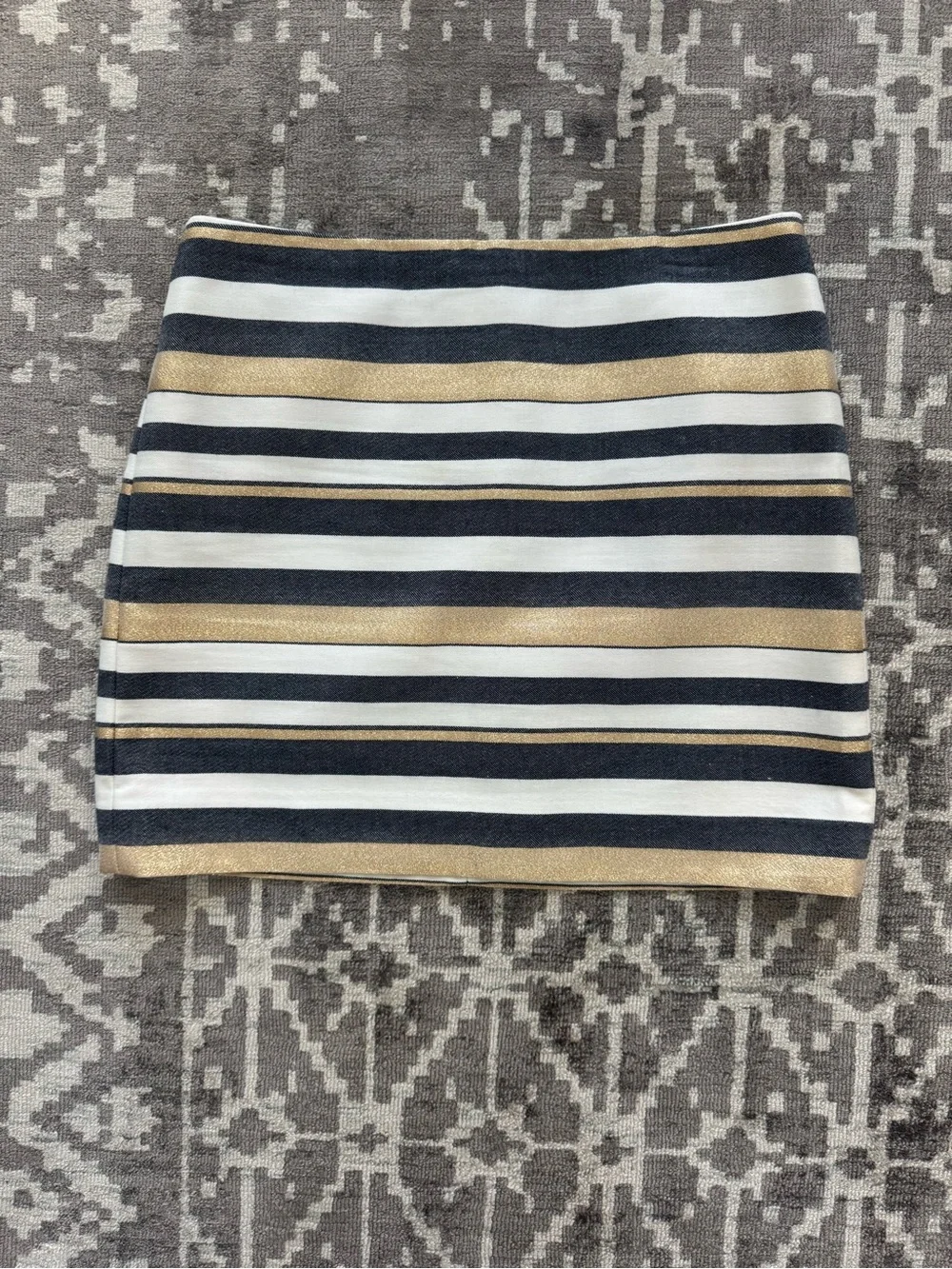 J.Crew Chambray Metallic Gold cream Off White Denim Striped Mini Skirt Lined 4